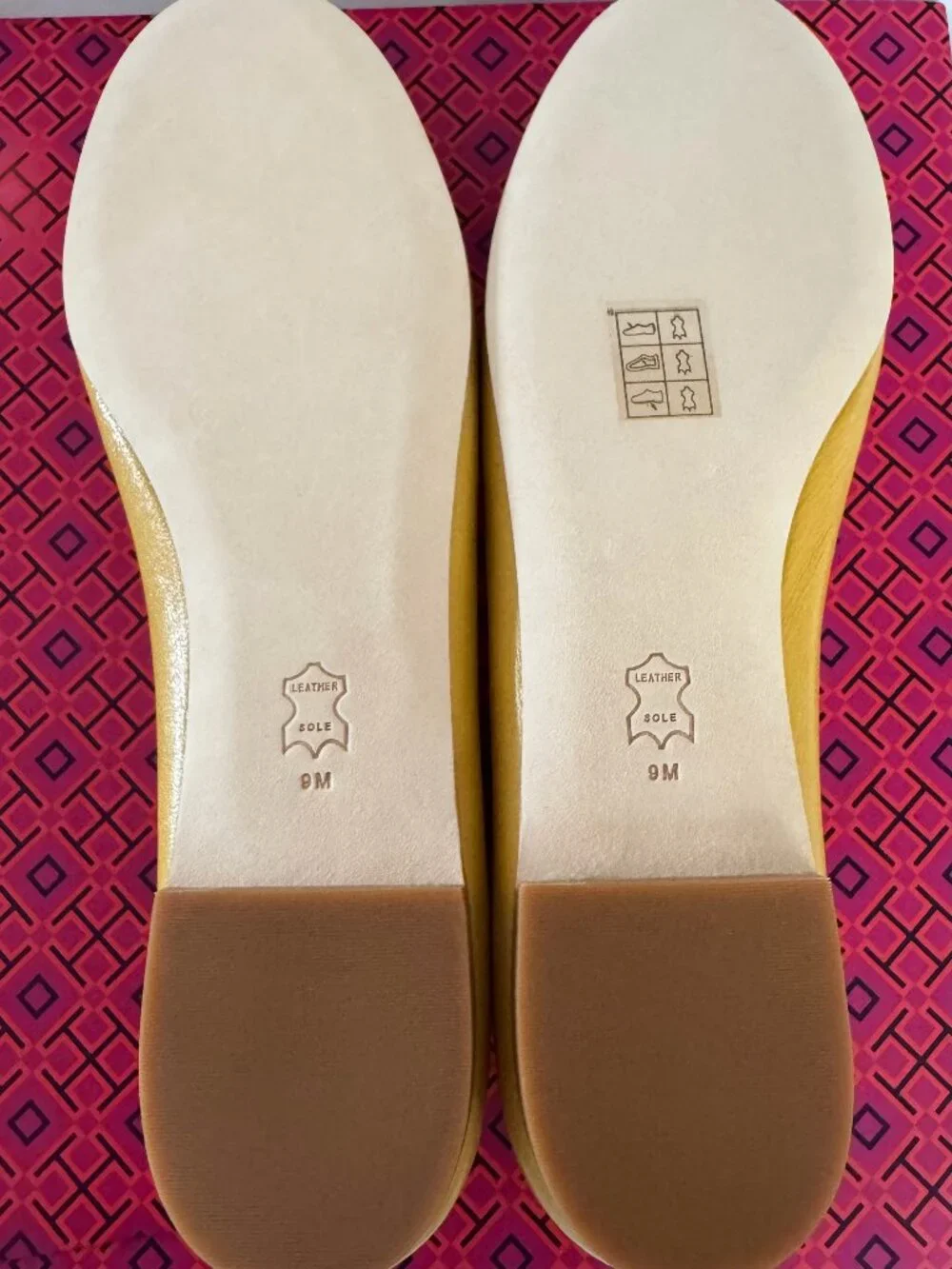 New Tory Burch Charm Ballet Flats, Goat Leather, Naples Yellow, Women's Size 9
